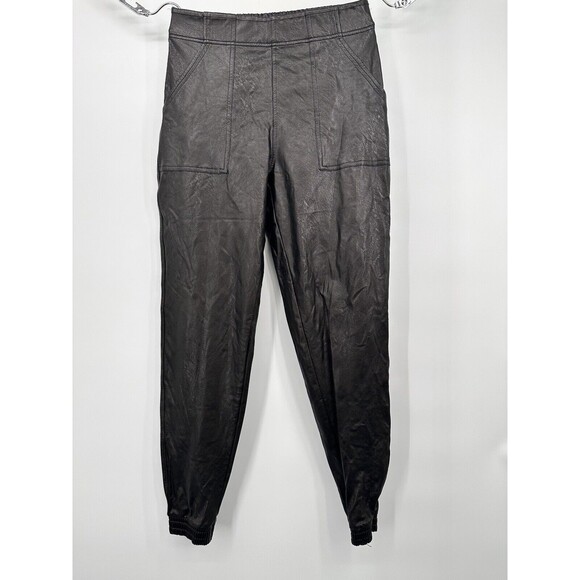 Spanx Faux Leather Joggers Sz S Black jogger high rise pockets Black - Picture 9 of 12